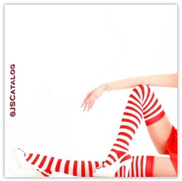 Candy Cane Striped Cotton Thigh-Highs Socks OSFM - Picture 1 of 13